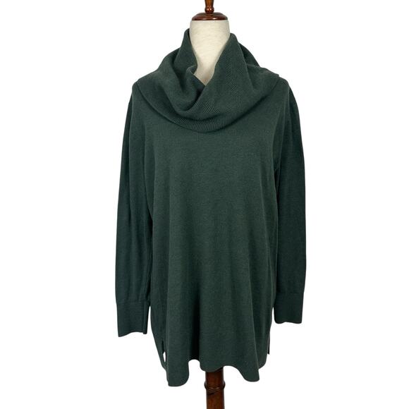 LOFT Plus Cowl Neck Tunic Sweater Women 18 Dark Green Long Sleeve Cozy Pullover - Picture 1 of 11